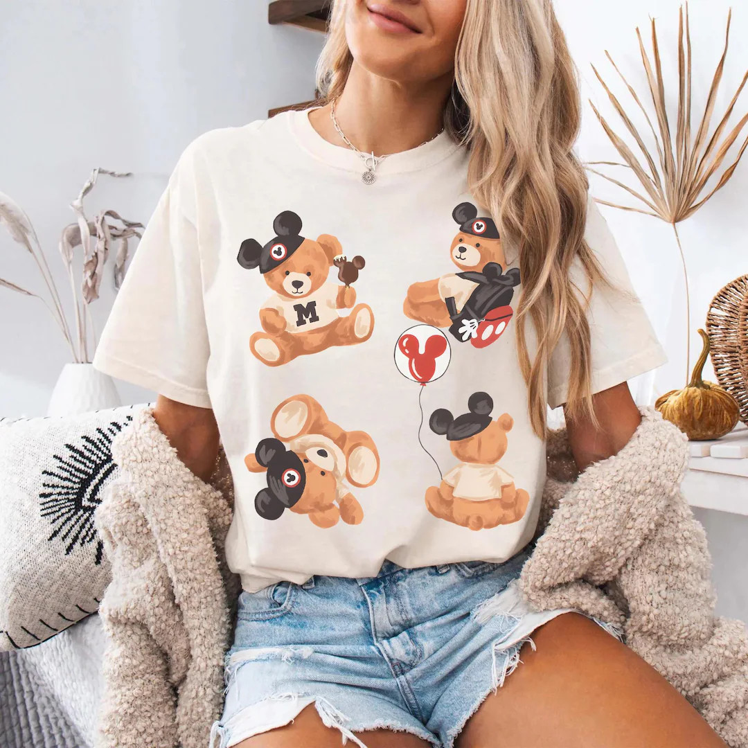 Cute Disney Teddy Bear Shirt – Mickey Ears Ice Cream Balloon Tee, Kawaii Disney Trip Outfit, So... | Etsy (US)
