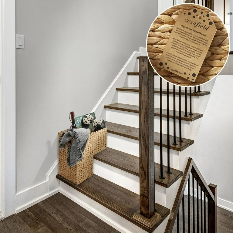 Casafield Stair Basket with Handles, Natural - Woven Water Hyacinth Staircase Step Organizer Bin ... | Walmart (US)