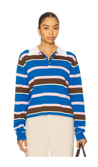 Guest In Residence Cropped Stripe Rugby Sweater in Blue. - size S | Revolve Clothing (Global)