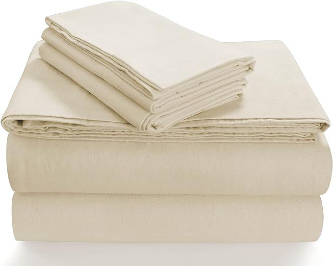 Tribeca Living SOLFL170SSFUIV Solid 5-Ounce Flannel Extra Deep Pocket Sheet Set Full Ivory | Amazon (US)