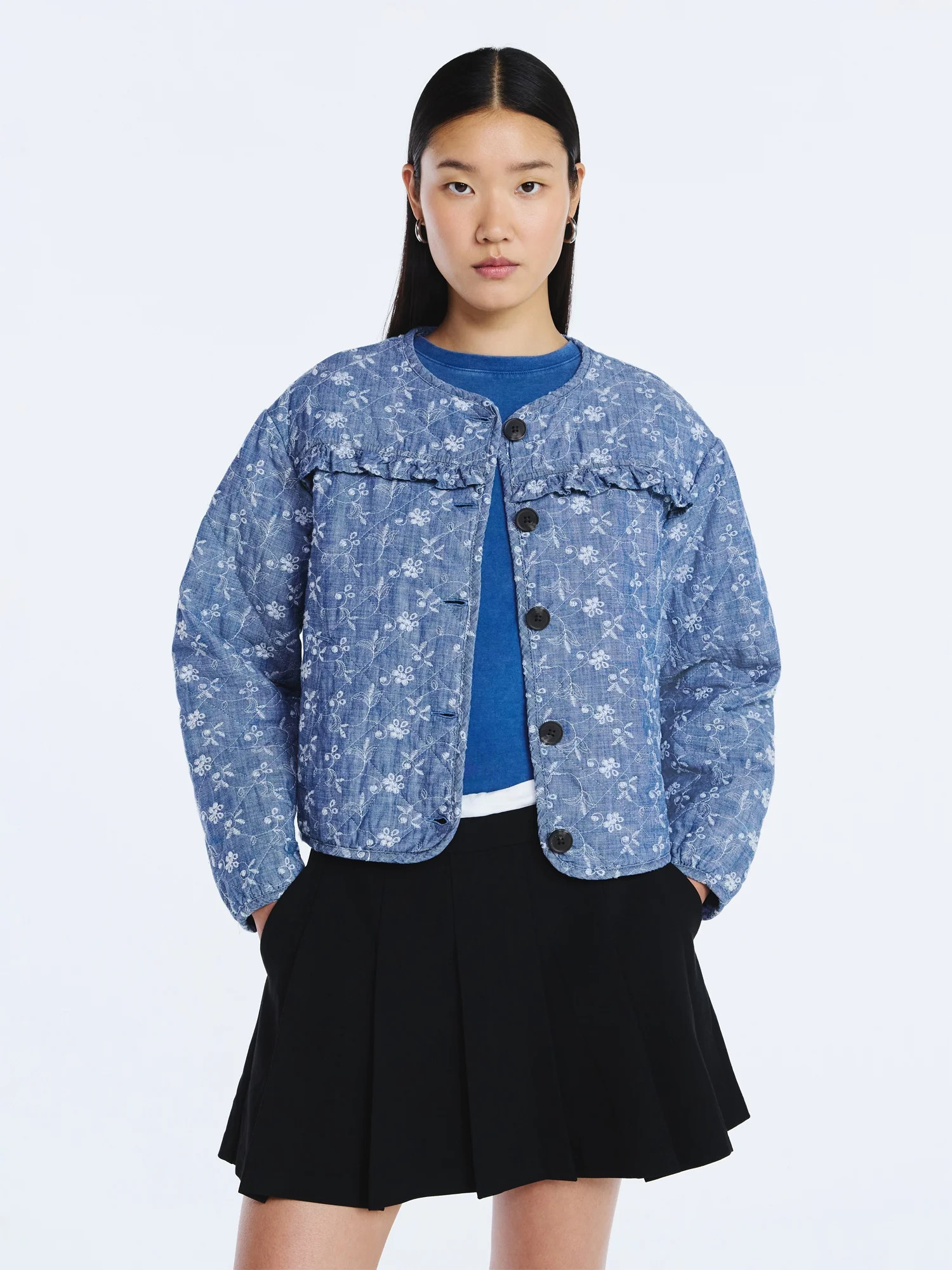 Scoop Women's Cotton Eyelet Jacket with Puff Sleeves, Sizes XS-4X | Walmart (US)