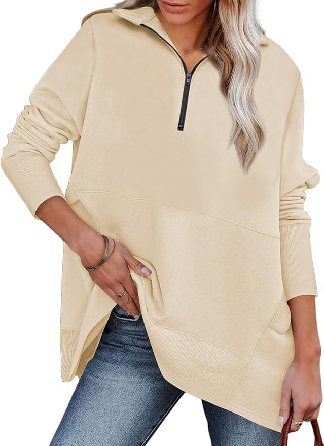 Dokotoo Women's Casual Oversized Half Zip Sweatshirts Long Sleeve Solid Color Pullover Jackets wi... | Amazon (US)