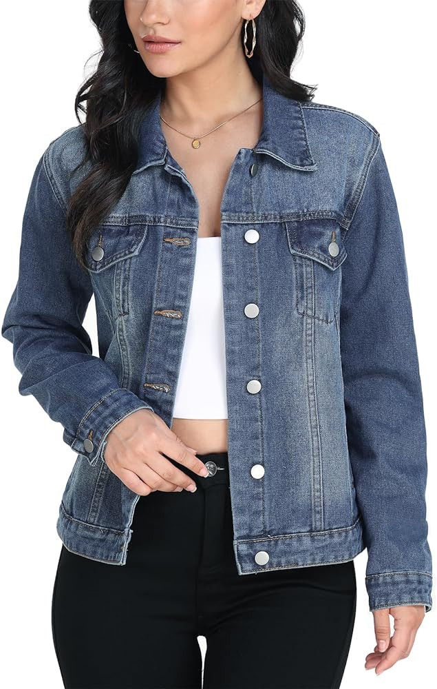 MISS MOLY Women's Denim Jackets Button Up Long Sleeve Basic Trendy Trucker Jackets | Amazon (US)
