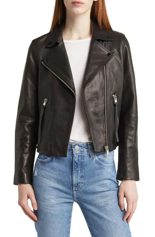 AllSaints Dalby Leather Biker Jacket in Black at Nordstrom, Size 10 | Nordstrom