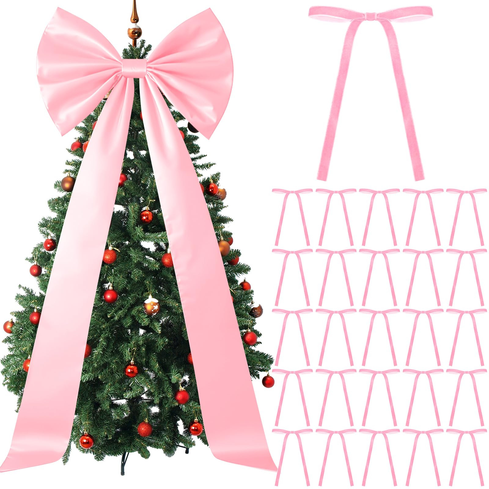 71 x 20 Inch Giant Pink Bow Christmas Tree Topper with 24 Pcs Velvet Christmas Bow Extra Large Xm... | Amazon (US)