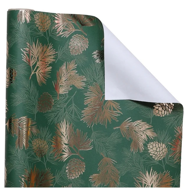 Green and Gold Metallic Pine Branch Christmas Wrapping Paper, 25 Square feet by My Texas House - ... | Walmart (US)