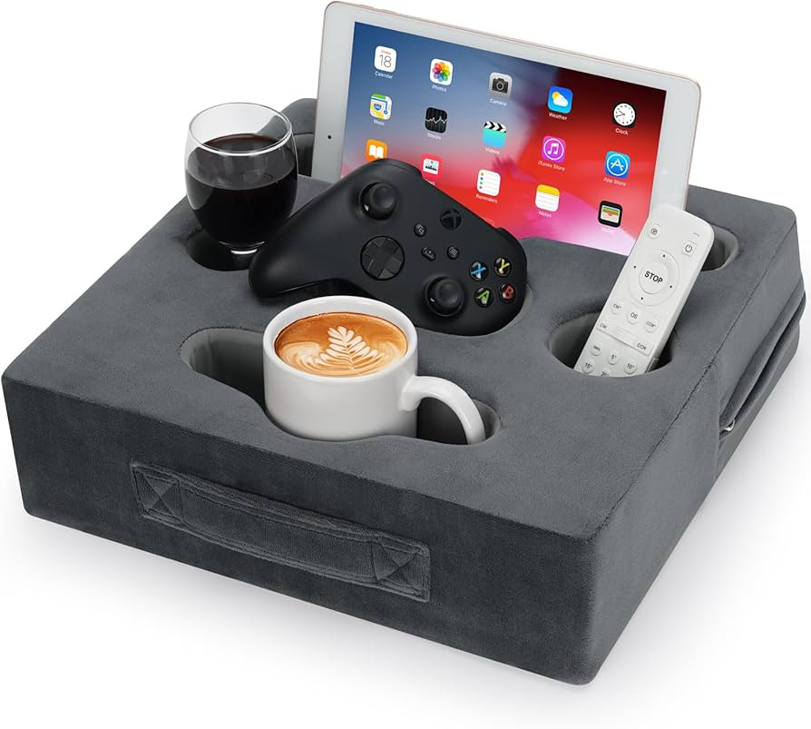 STBoo Couch Cup Holder Pillow - Sofa Drink Cup Holder Cozy Buddy | Bed Caddy Organizer Holds Remo... | Amazon (US)