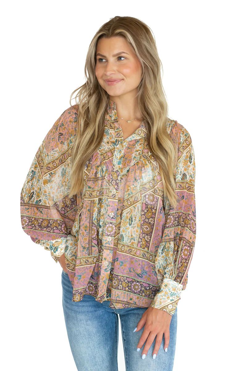 Delightful Darling Long Sleeve Printed Blouse | Apricot Lane Boutique