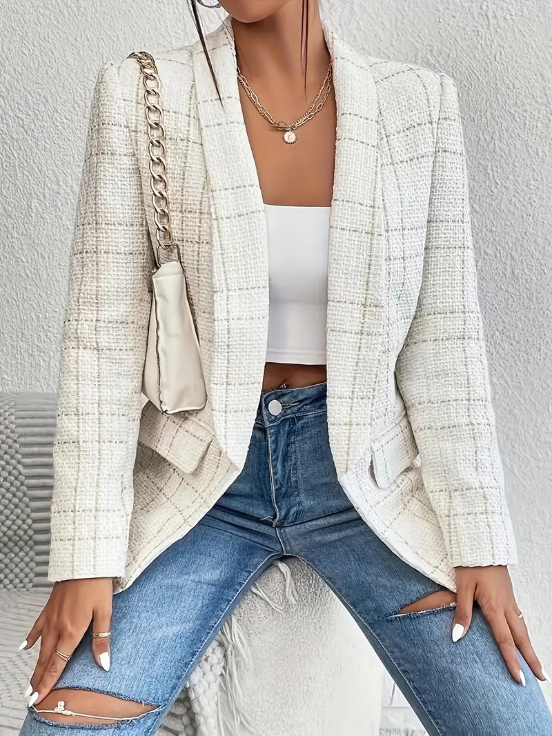 Plaid Pattern Lapel Neck Blazer Casual Long Sleeve Blazer - Temu | Temu Affiliate Program