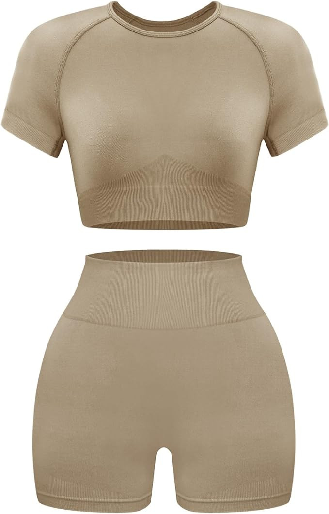 OLCHEE Womens Workout Sets 2 Piece - Seamless Acid Wash Yoga Outfits Shorts and Crop Top Matching... | Amazon (US)