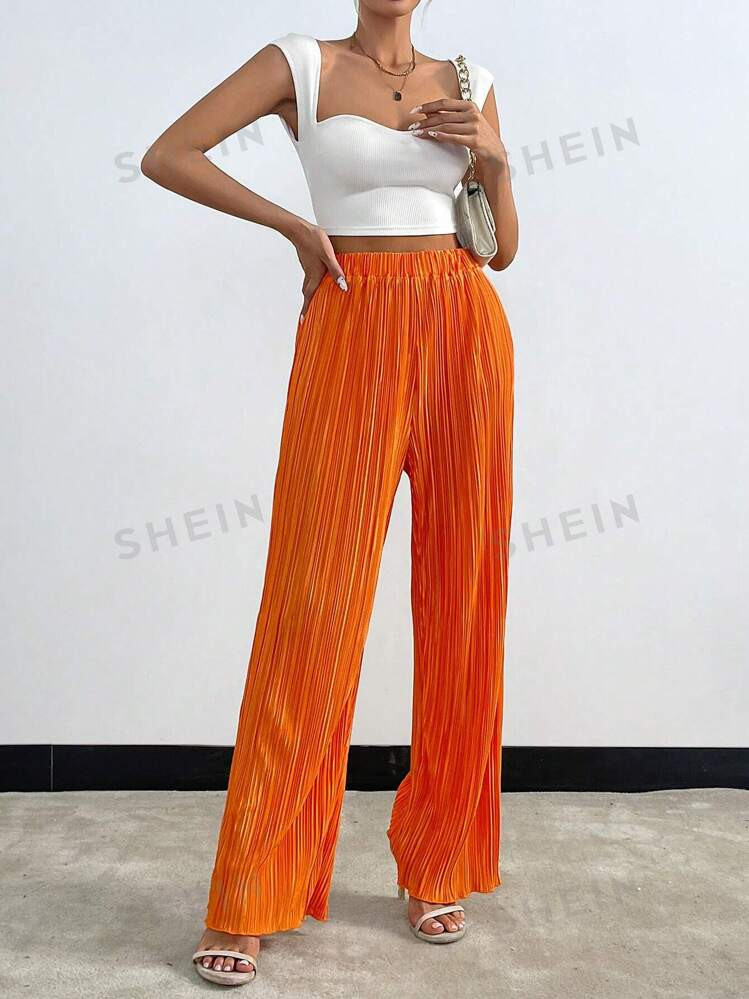 SHEIN Essnce Women's Solid High Waist Simple Casual Drape Slimming Pants | SHEIN