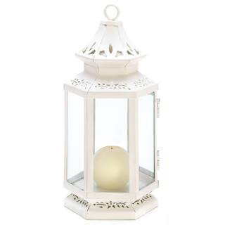 10.5" White Metal Victorian Lantern with Floral Cutouts By Zingz & Thingz | 5" x 4.25" x 10.5" | Michaels® | Michaels Stores