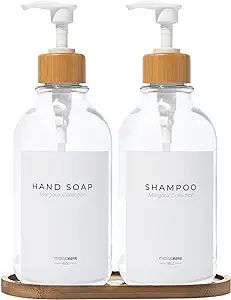 MaisoNovo Clear Plastic Soap Dispenser with Bamboo Tray | Soap Dispenser Bathroom Set of 2 | Hand... | Amazon (US)