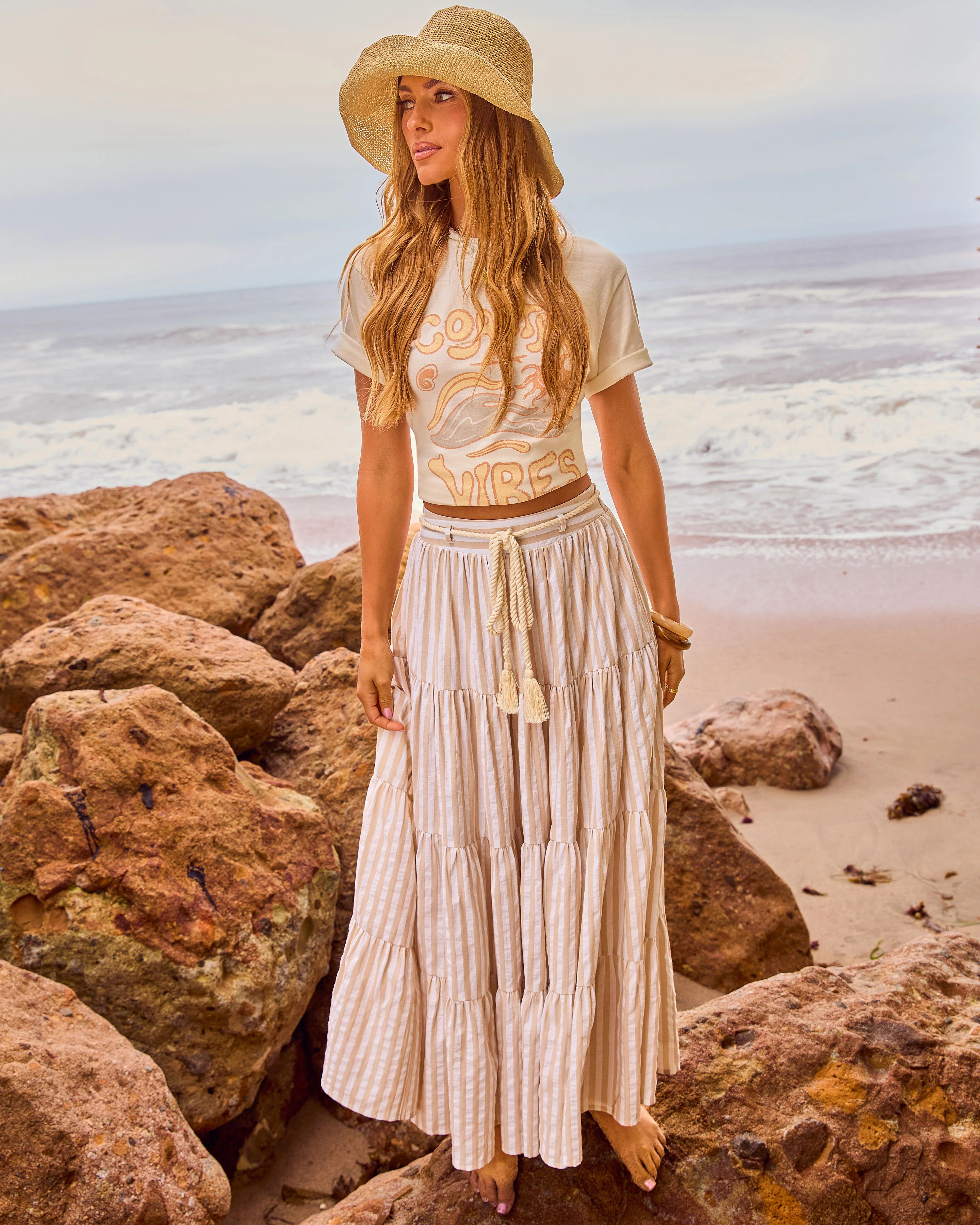 Borrowed Afternoon Striped Waist Tie Maxi Skirt | VICI