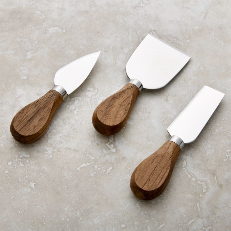 Walnut Cheese Knives, Set of 3 + Reviews | Crate and Barrel | Crate & Barrel