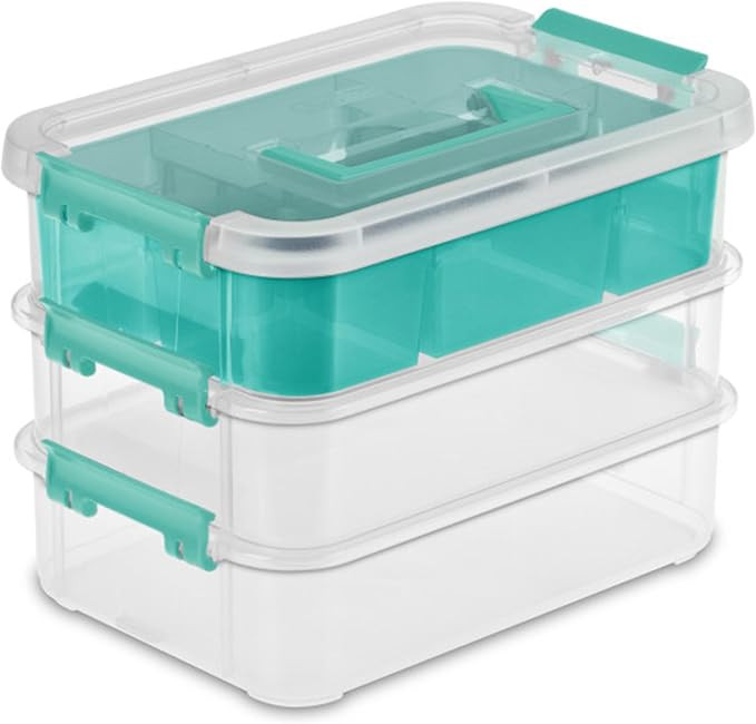 Sterilite Stack and Carry 3 Layer Handle Box and Tray, Plastic Small Storage Container with Latch... | Amazon (US)