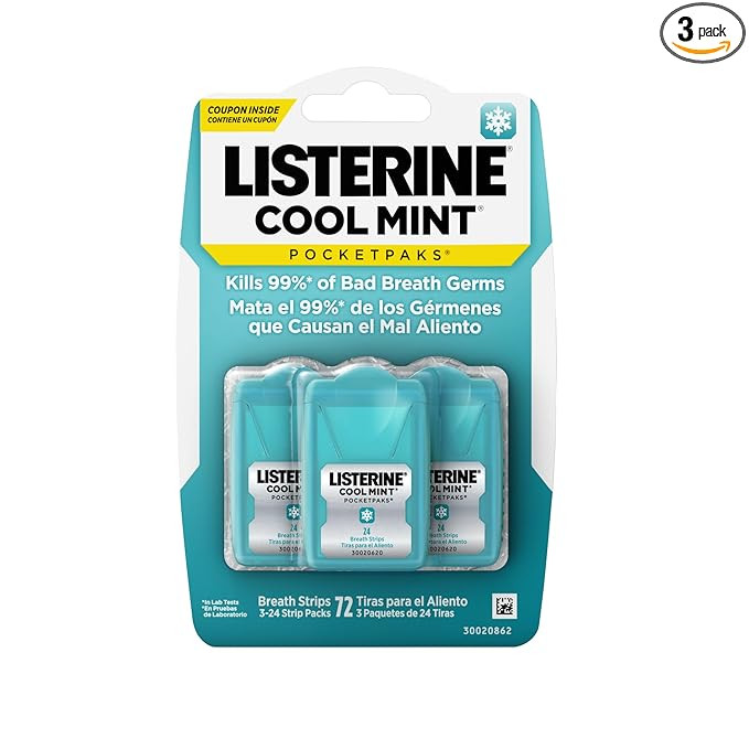 Listerine Travel Essentials Cool Mint PocketPaks Breath Strips, Travel Size Mini Mouthwash Breath... | Amazon (US)