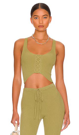 Artemis Lace Up Knit Top in Rosemary Green | Revolve Clothing (Global)