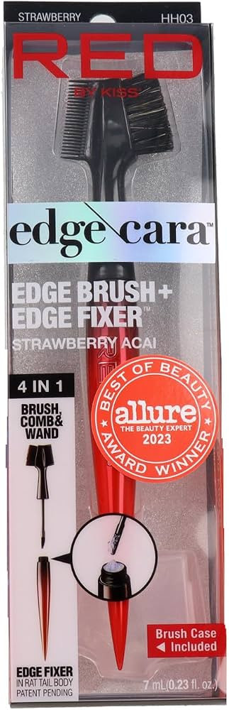 RED by Kiss Edge Cara 4 in 1 Edge Brush Comb Boar Bristles with Edge Fixer (Strawberry Acai) | Amazon (US)
