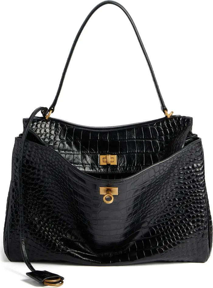 Medium Rodeo Croc Embossed Leather Shoulder Bag | Nordstrom