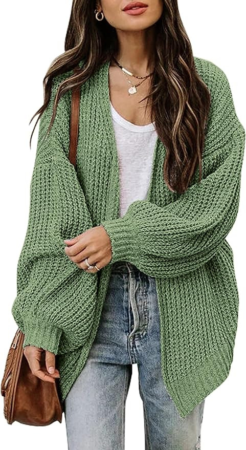 Jhsnjnr Womens Oversized Lantern Long Sleeve Sweaters Casual Chunky Knit Open Front Cardigan | Amazon (CA)
