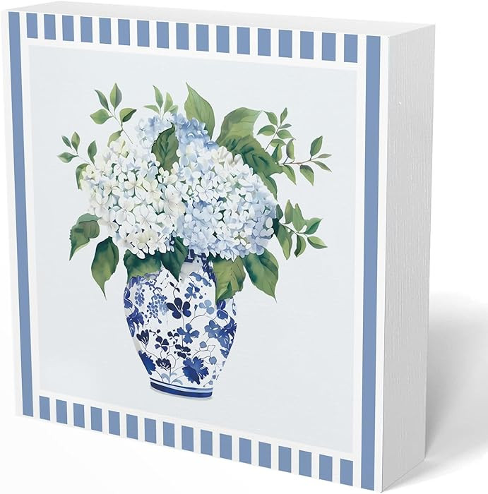 Light Blue Bathroom Becoration, Bight Blue Bertical Striped Hydrangea Wooden Box Sign, Suitable F... | Amazon (US)