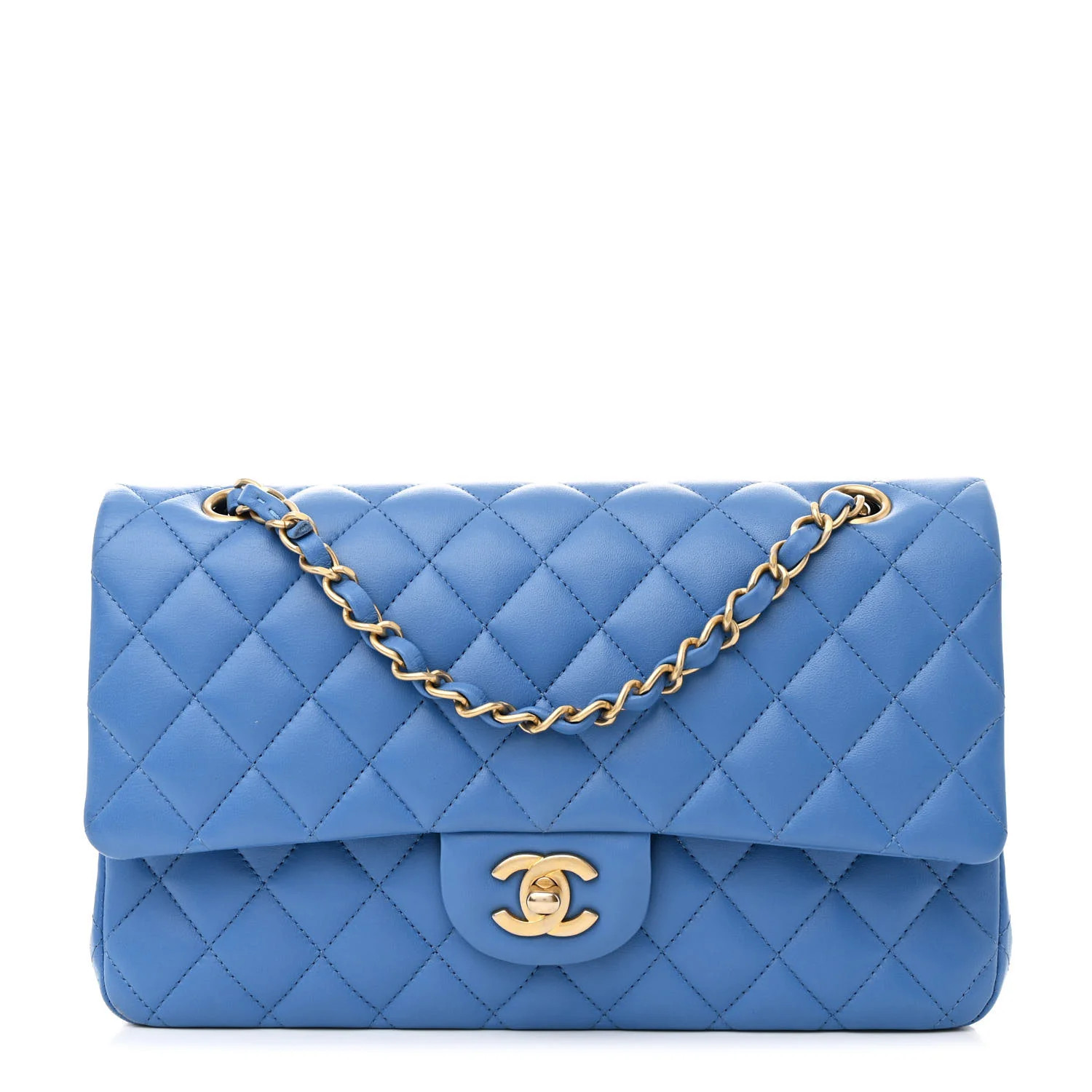 Lambskin Quilted Medium Double Flap Blue | FASHIONPHILE (US)