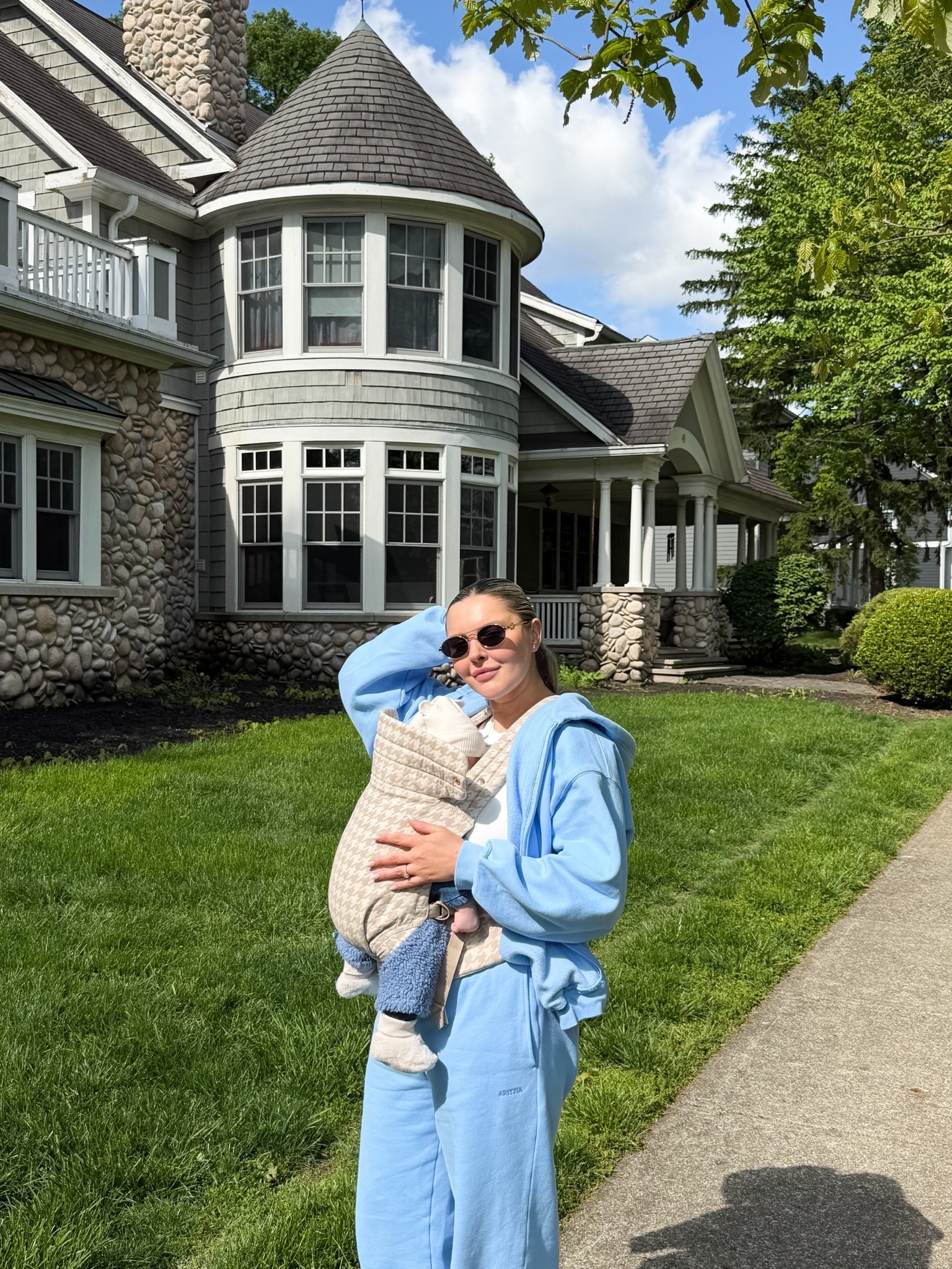 Spring walk outfit + babywearing essentials 🤍☀️ Loving this cozy matching set for busy mom days, neighborhood walks, coffee runs, and staying comfortable while looking put together. Soft blue sweatsuit, oversized hoodie, wide leg sweatpants, everyday sunglasses, and a neutral baby carrier make the perfect casual mom uniform. Easy postpartum outfit idea, comfy lounge set, travel day look, and on-the-go mom style all in one. Linked my full outfit and baby carrier in LTK. #ltkstyle #momstyle #postpartumstyle #casualoutfit #springoutfit #babycarrier #momuniform #cozyoutfit

#LTKMothersDay