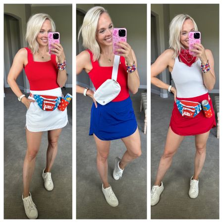 4th of July outfit inspo!! Loving all of these cute athletic looks for the 4th! Wearing a large in the blue and red skort, medium in the white. Medium is my TTS

#LTKFindsUnder50 #LTKParties #LTKStyleTip