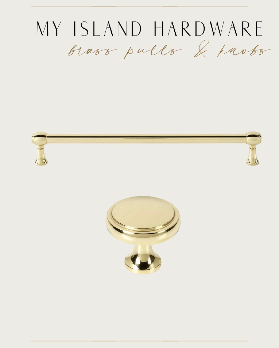 My kitchen island hardware. 

Brass hardware. Kitchen hardware. Brass pulls. Brass knobs 

#LTKhome