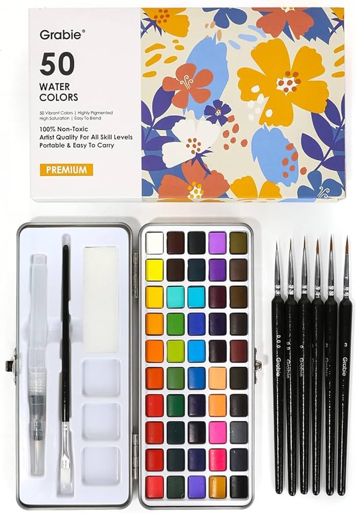 Watercolor Paint Set, Great for Painting, 50 Colors, Detail Paint Brush Included, Art Supplies, f... | Amazon (US)