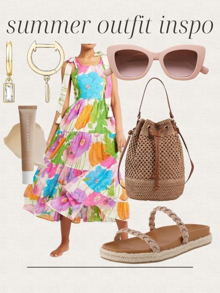 Amazon summer outfit inspo, floral print maxi dress, gold earrings, straw handbag, sandals, sunglasses, lipgloss, vacation outfit, date night outfit 

#LTKStyleTip #LTKFindsUnder50 #LTKItBag