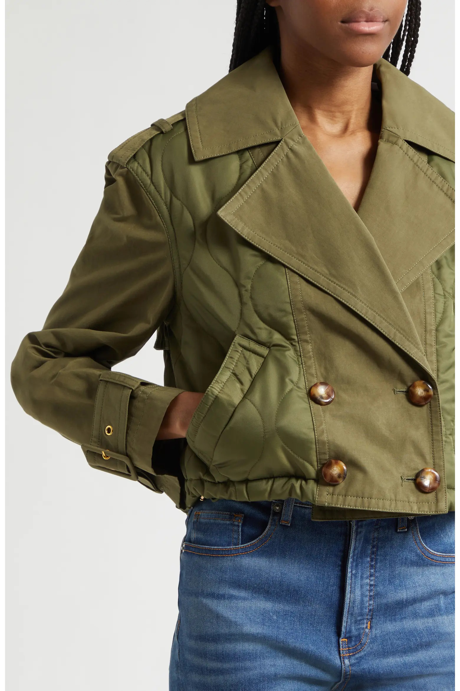 Harris Crop Mixed Media Double Breasted Jacket (Women) | Nordstrom | Nordstrom