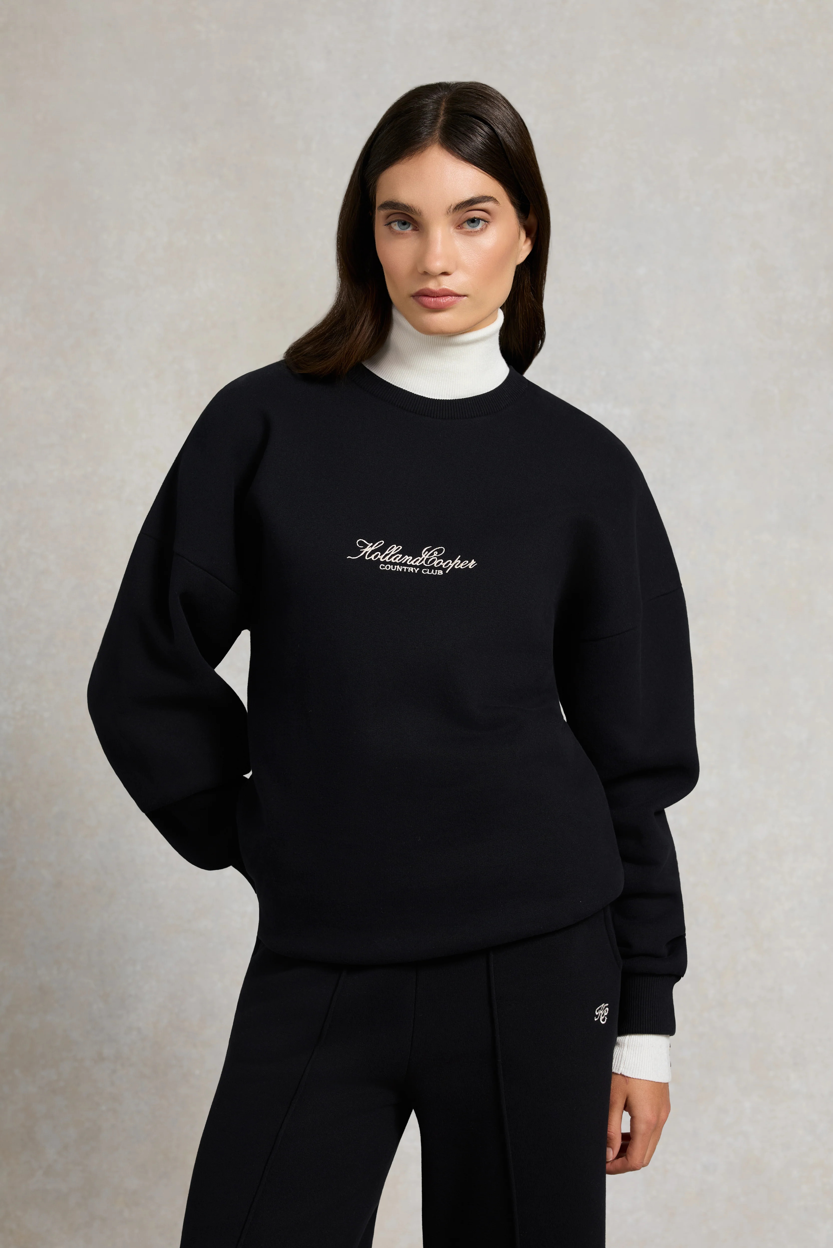 Relaxed Fit Crew Neck Sweat (Black) | Holland Cooper