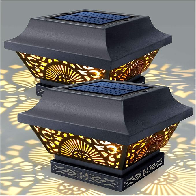 DenicMic Solar Post Lights 2 Pack Solar Post Cap Lights Outdoor Waterproof Metal 25 Lumen Warm Wh... | Amazon (US)