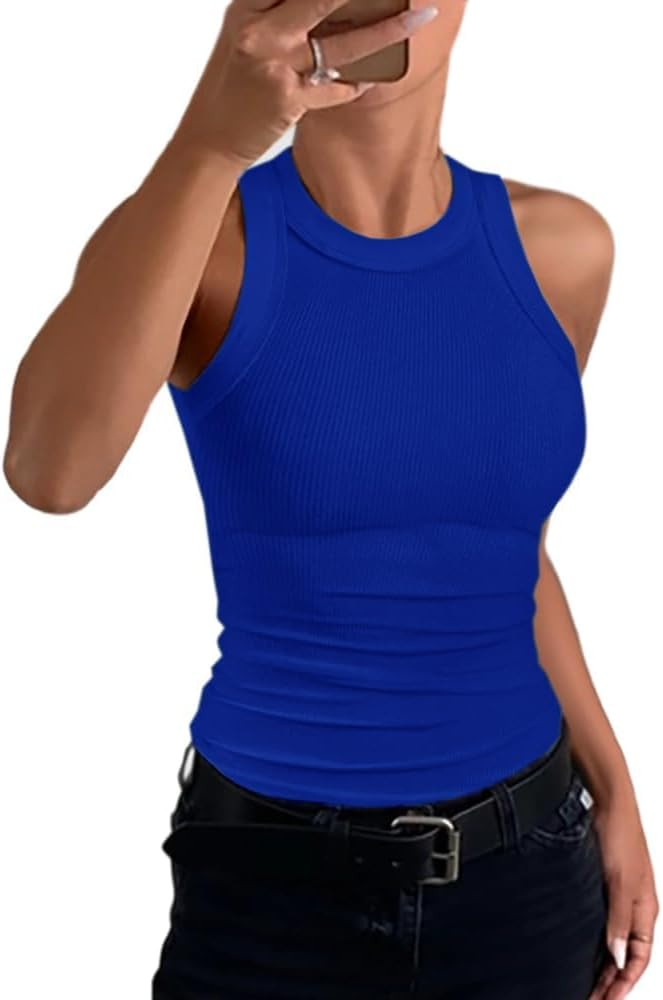 CHICME Women's High Neck Ribbed Tank Top Cami | Amazon (US)