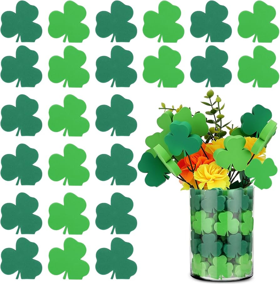 Pinkunn 36 Pcs St. Patrick's Day Foam Vase Fillers, Irish Green Shamrocks Ornament St. Patrick's ... | Amazon (US)