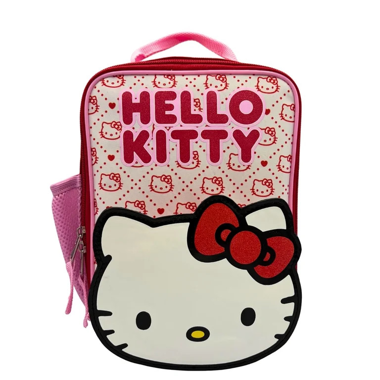 Hello Kitty Reusable Insulated Lunch Bag with Pink Bow, Front Pocket, 10 inch | Walmart (US)