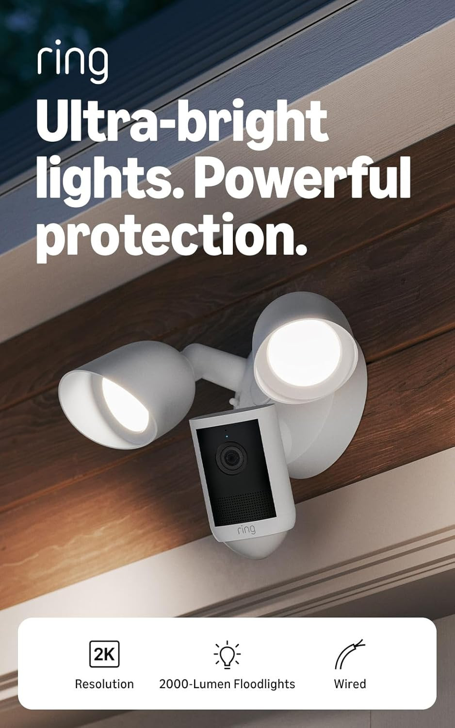 Ring Floodlight Cam 2K (newest model), Wired, Home or business security, Wide-Angle Retinal 2K Video, 6x Enhanced Zoom, Ultra-Bright Floodlights, White | Amazon (US)