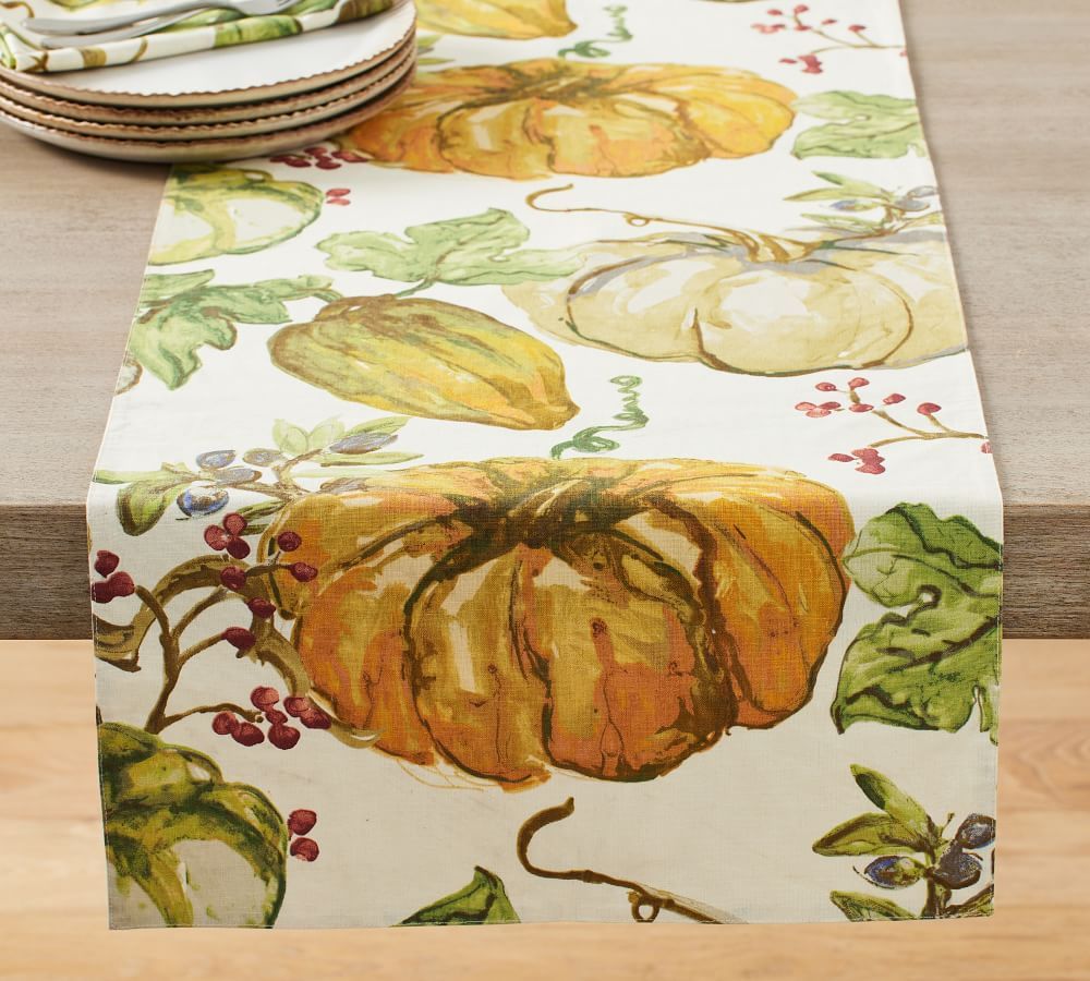 Harvest Pumpkin Linen/Cotton Table Runner | Pottery Barn (US)