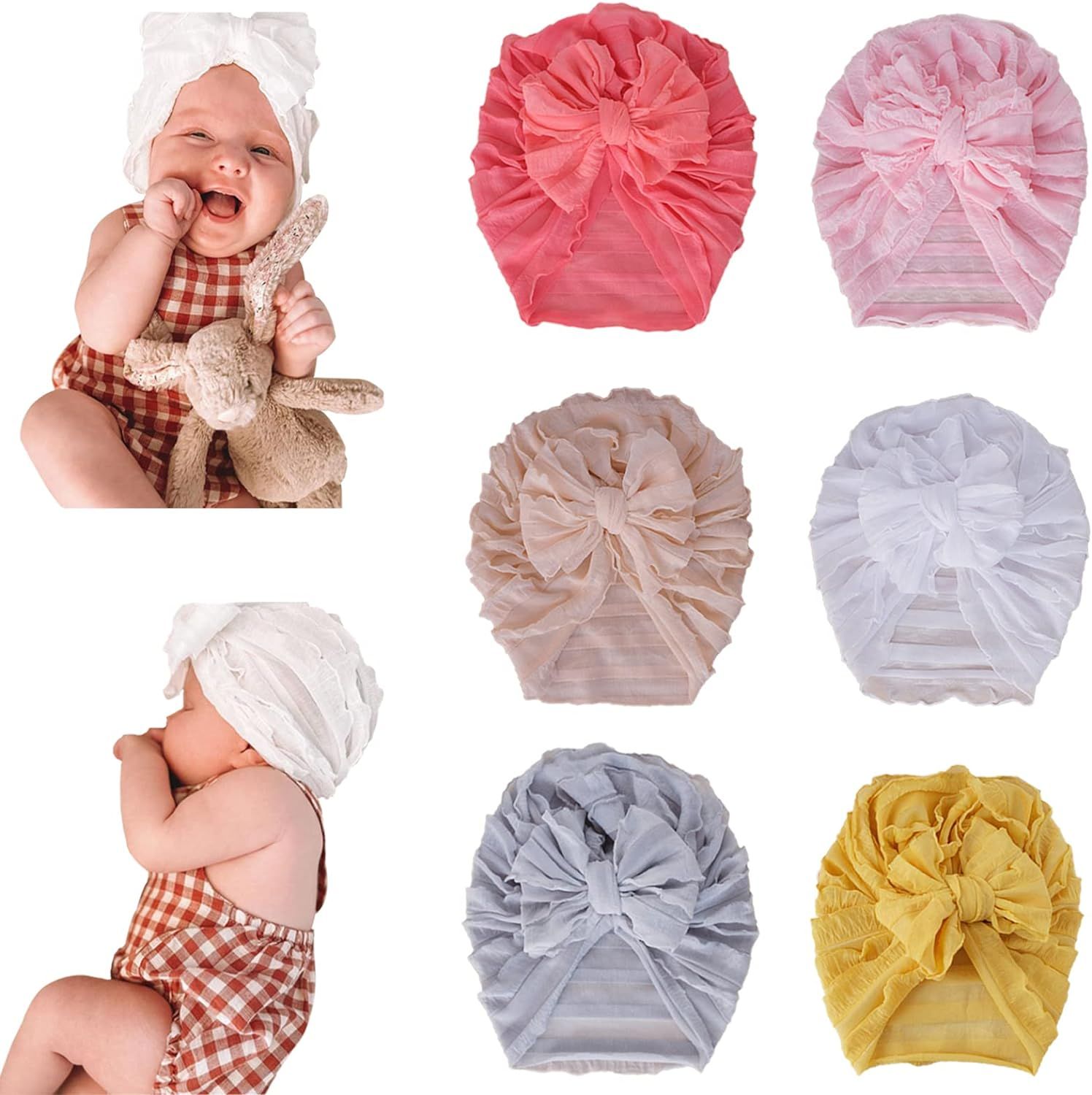 Asufegucd Baby Nylon Big Bow Turban Hats India Beanie Bohemia Donuts Cap Girls Headwear Bun Knot | Amazon (US)