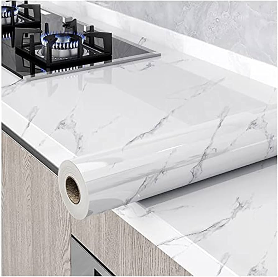 Glossy Marble Paper Granite Gray/White Wallpaper Peel and Stick Wallpaper Self Adhesive Removable... | Amazon (US)