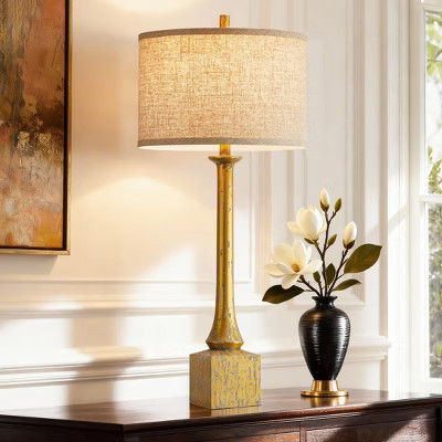 GTCLIGHTING 34.5" Gold Table Lamps for Living Room,Retro Bedside Lamps with Fabric Shade for Bedroom Nightstand,Rotary Switch | Target