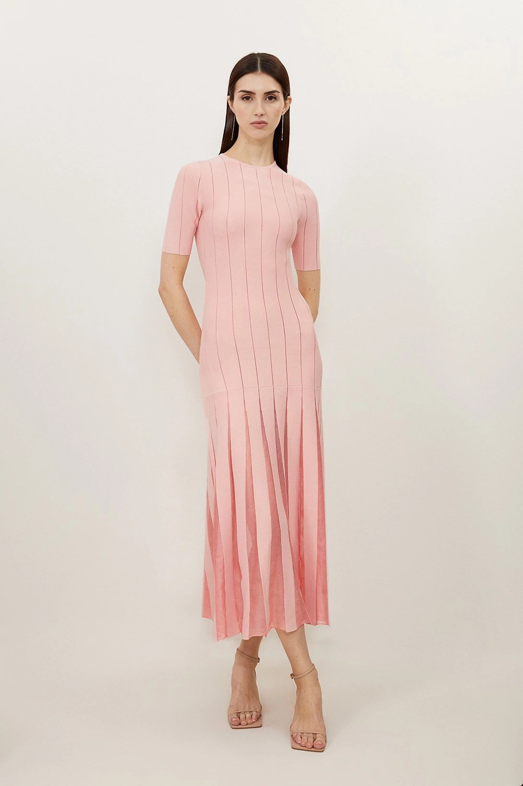 Viscose Blend Filament Full Skirt Knit Midi Dress | Karen Millen UK + IE + DE + NL