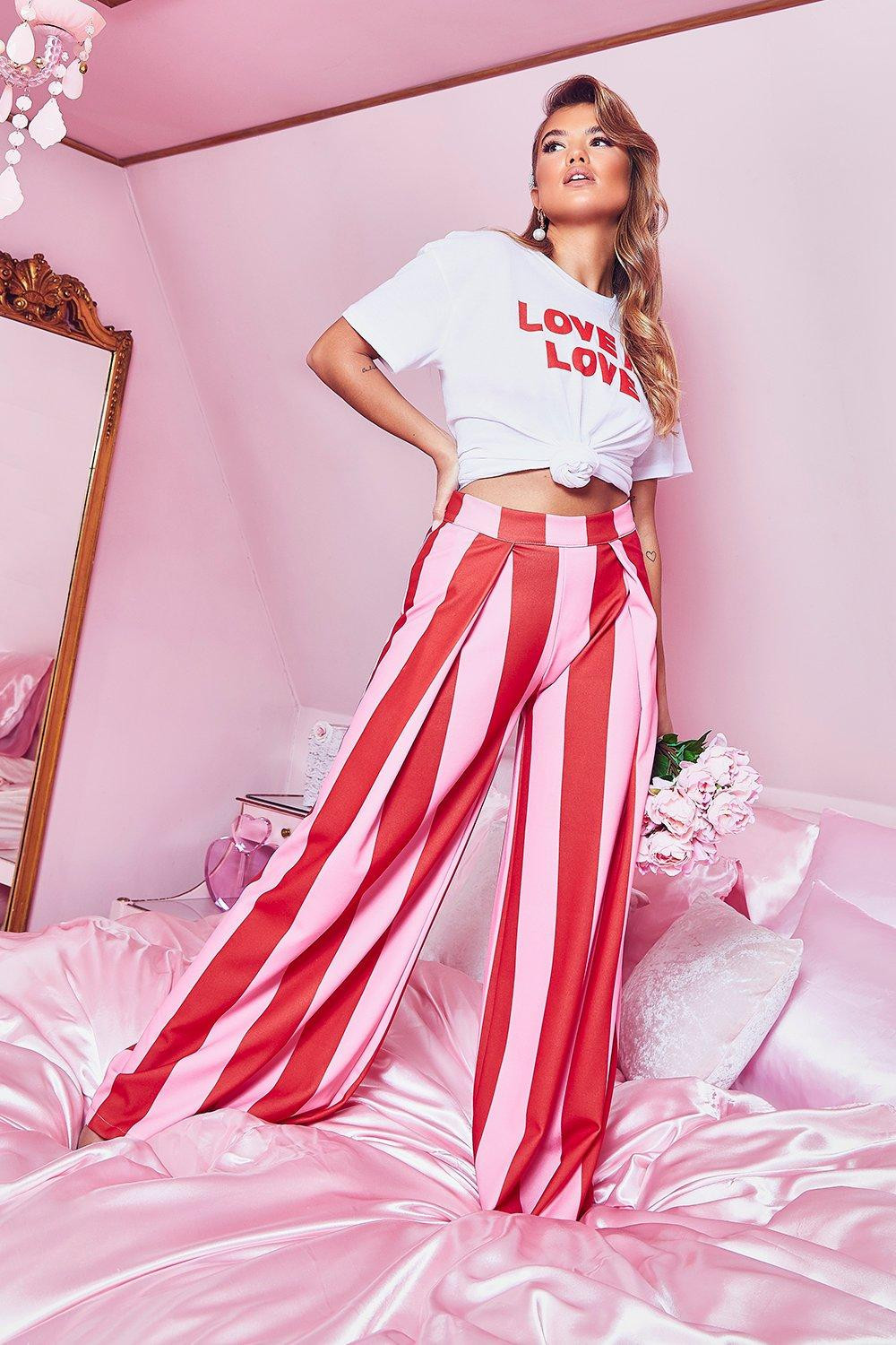 Woven Stripe Wide Leg Trouser | Boohoo.com (US & CA)