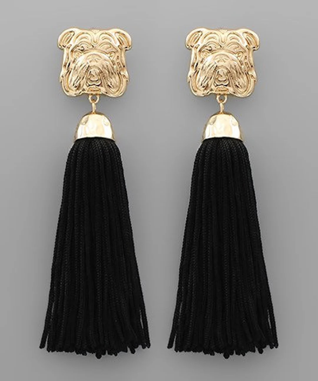 Black tassel earrings gold bull dog | Etsy (US)