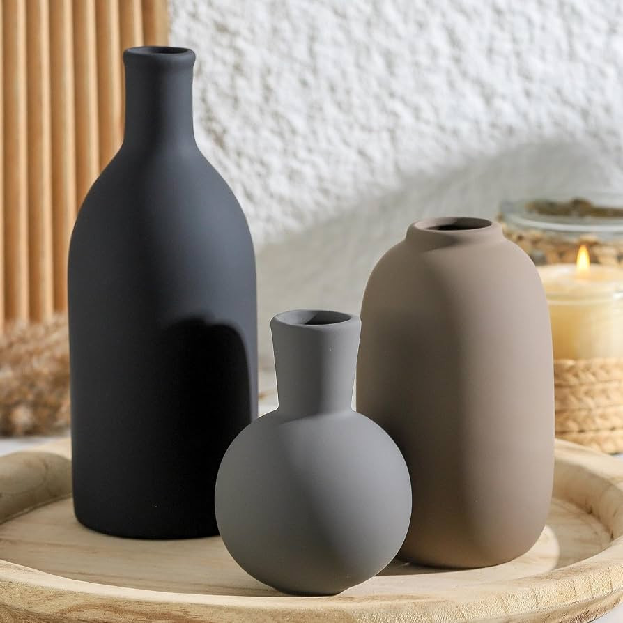 Ceramic Vase Set of 3, Rustic Farmhouse Vases Home Decor Pottery Pampas Vase Decoration Modern Ne... | Amazon (US)