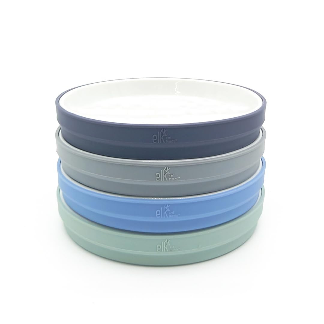 Elk and Friends Kids 7.8” Porcelain White Plates with Silicone Sleeves | Suitable for Babies/To... | Amazon (US)