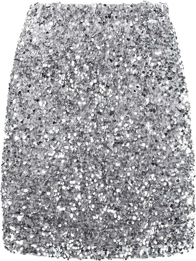 REEMONDE Women's Sequin Skirt Sparkle Stretchy Bodycon Mini Skirts Night Out Party | Amazon (US)