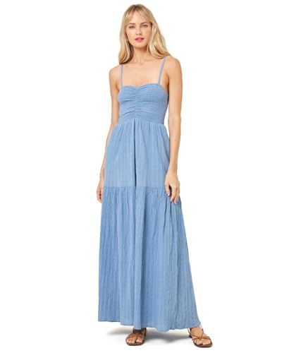 L*Space Mallorca Dress for Women, Cotton Maxi Dress, Adjustable Spaghetti Straps, Smocked Bodice, Tiered Skirt Sundress, Baltic (Blue), M | Amazon (US)